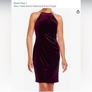 Eliza J Solid Velvet Halterneck Dress blue